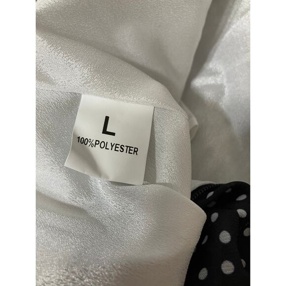 Long Skirt Women's Large Black & White Polka Dot Side Slit Zipper Pleated - Picture 6 of 6